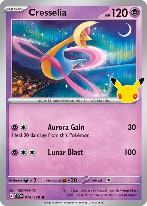 Pokemon Cresselia Holo 30th Celebration 30C 074/128 English Single Card