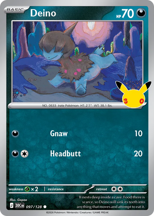 Pokemon Deino Holo 30th Celebration 30C 097/128 English Single Card