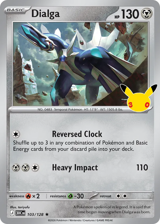 Pokemon Dialga Holo 30th Celebration 30C 103/128 English Single Card