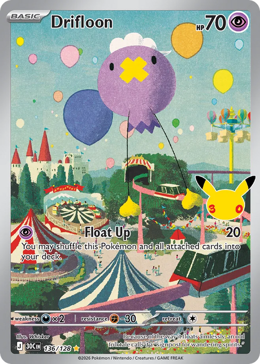 Pokemon Drifloon IR 30th Celebration 30C 136/128 English Single Card