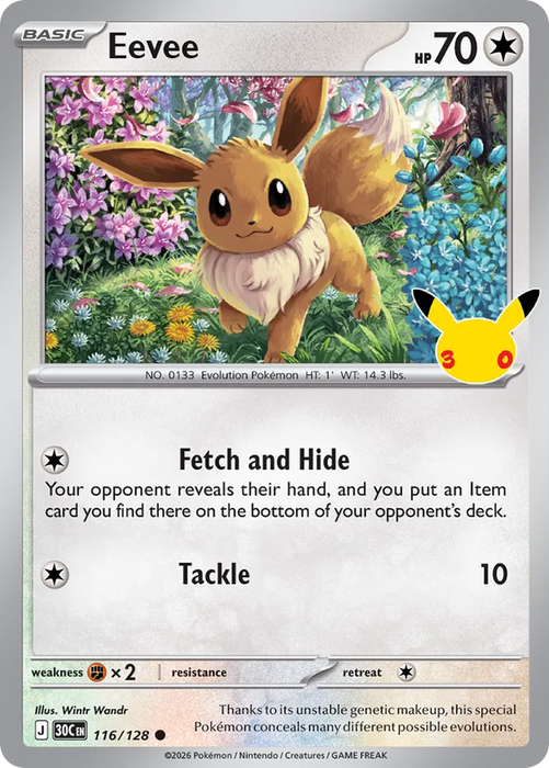 Pokemon Eevee Holo 30th Celebration 30C 116/128 English Single Card