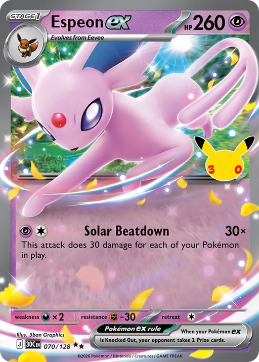 Pokemon Espeon ex Holo 30th Celebration 30C 070/128 English Single Card