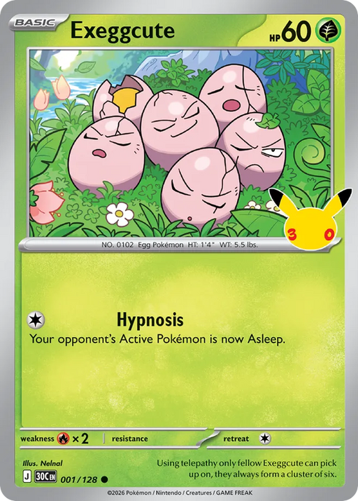 Pokemon Exeggcute Holo 30th Celebration 30C 001/128 English Single Card