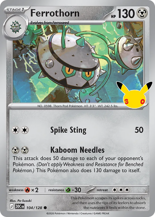 Pokemon Ferrothorn Holo 30th Celebration 30C 104/128 English Single Card