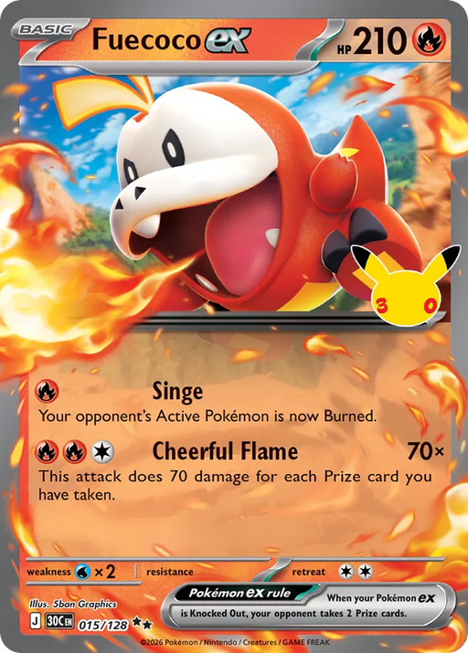Pokemon Fuecoco ex Holo 30th Celebration 30C 015/128 English Single Card