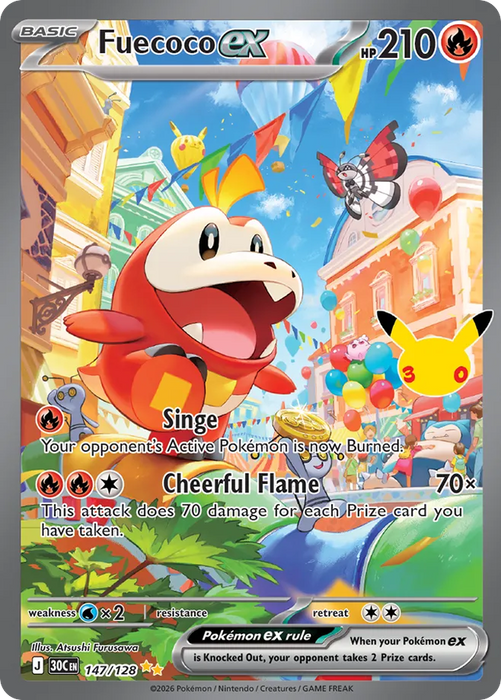 Pokemon Fuecoco ex SIR 30th Celebration 30C 147/128 English Single Card