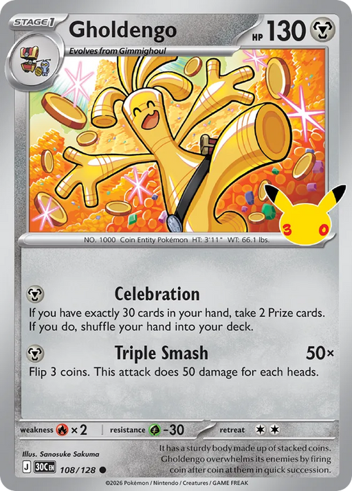 Pokemon Gholdengo Holo 30th Celebration 30C 108/128 English Single Card