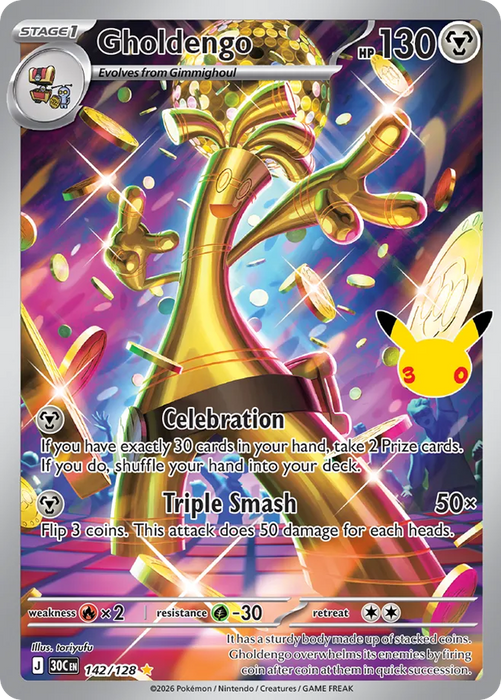 Pokemon Gholdengo IR 30th Celebration 30C 142/128 English Single Card