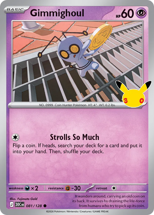 Pokemon Gimmighoul Holo 30th Celebration 30C 081/128 English Single Card
