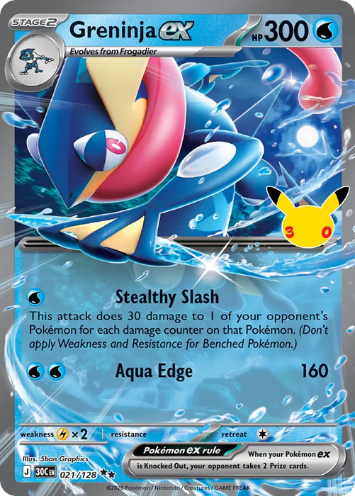 Pokemon Greninja ex Holo 30th Celebration 30C 021/128 English Single Card