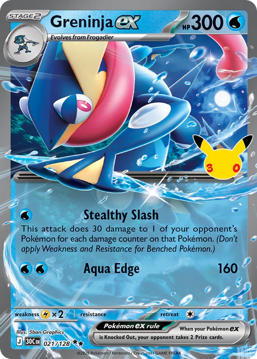 Pokemon Greninja ex Holo 30th Celebration 30C 021/128 English Single Card