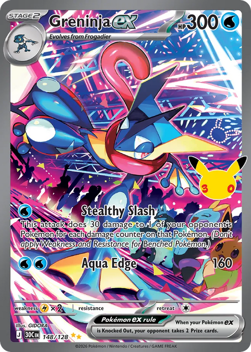 Pokemon Greninja ex SIR 30th Celebration 30C 148/128 English Single Card