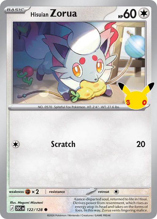 Pokemon Hisuian Zorua Holo 30th Celebration 30C 122/128 English Single Card