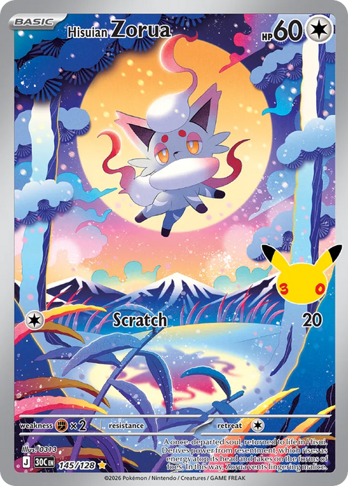 Pokemon Hisuian Zorua IR 30th Celebration 30C 145/128 English Single Card