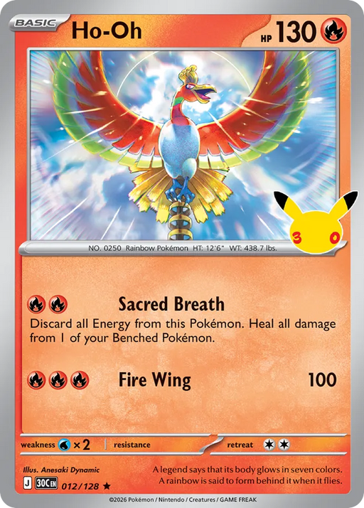 Pokemon Ho-Oh Holo 30th Celebration 30C 012/128 English Single Card