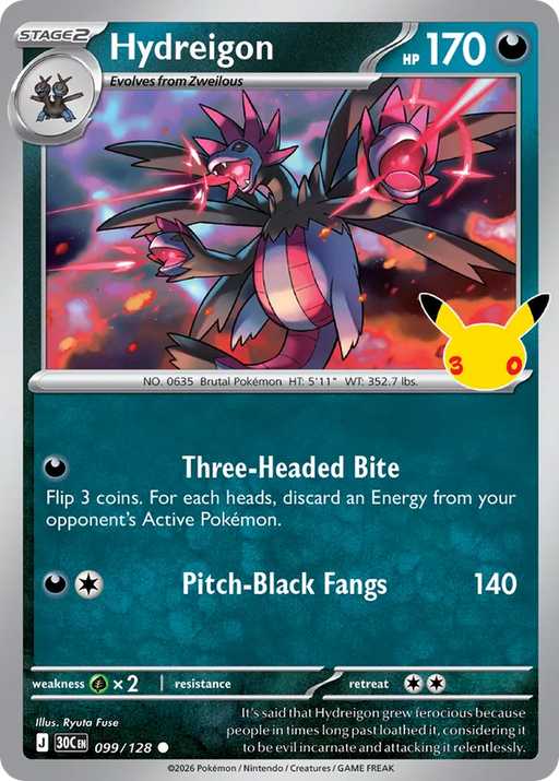 Pokemon Hydreigon Holo 30th Celebration 30C 099/128 English Single Card