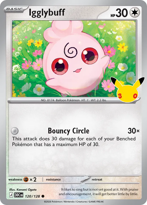 Pokemon Igglybuff Holo 30th Celebration 30C 120/128 English Single Card