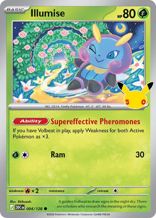 Pokemon Illumise Holo 30th Celebration 30C 004/128 English Single Card