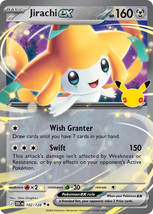 Pokemon Jirachi ex Holo 30th Celebration 30C 102/128 English Single Card