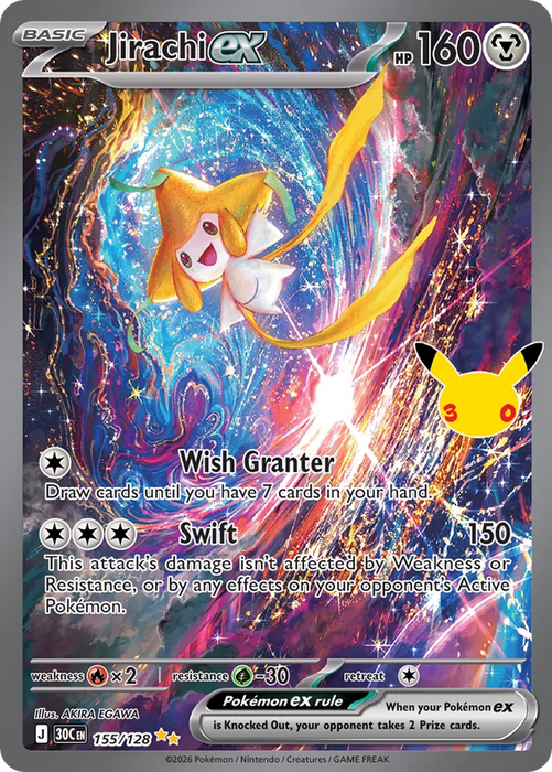 Pokemon Jirachi ex SIR 30th Celebration 30C 155/128 English Single Card