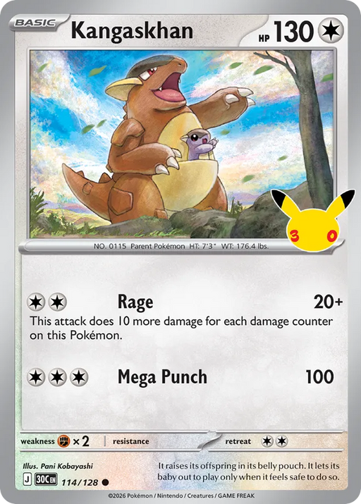 Pokemon Kangaskhan Holo 30th Celebration 30C 114/128 English Single Card
