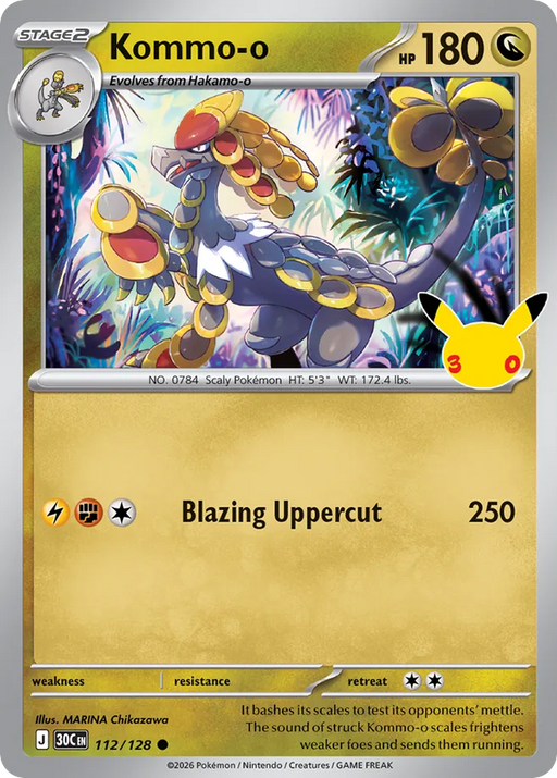 Pokemon Kommo-o Holo 30th Celebration 30C 112/128 English Single Card