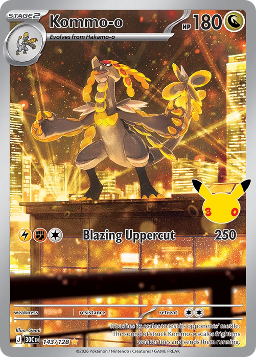 Pokemon Kommo-o IR 30th Celebration 30C 143/128 English Single Card