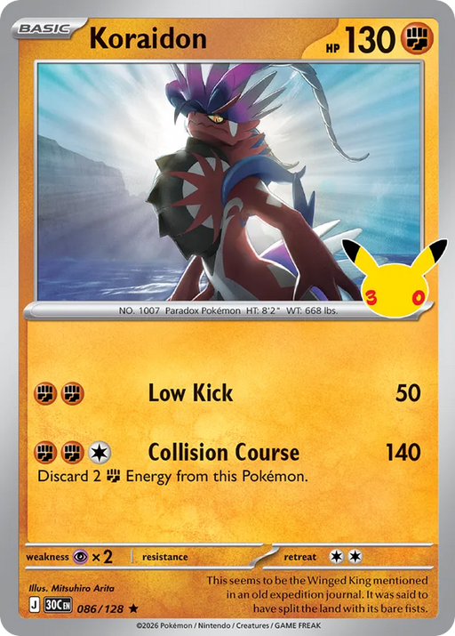 Pokemon Koraidon Holo 30th Celebration 30C 086/128 English Single Card