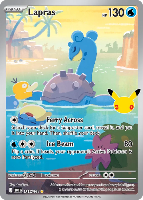 Pokemon Lapras IR 30th Celebration 30C 131/128 English Single Card
