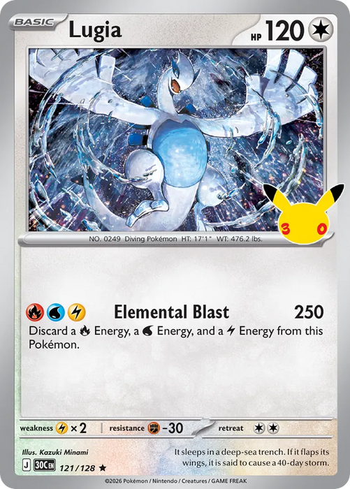 Pokemon Lugia Holo 30th Celebration 30C 121/128 English Single Card