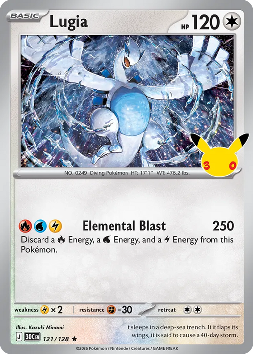 Pokemon Lugia Holo 30th Celebration 30C 121/128 English Single Card