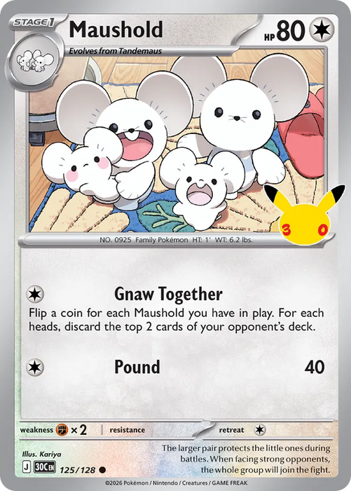 Pokemon Maushold Holo 30th Celebration 30C 125/128 English Single Card