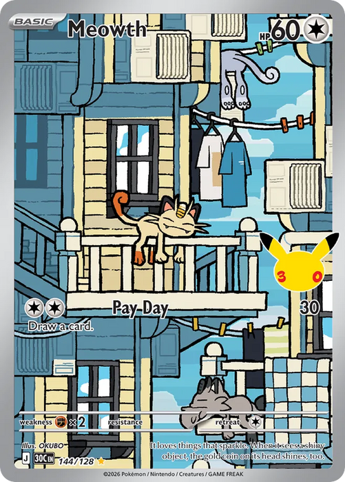 Pokemon Meowth IR 30th Celebration 30C 144/128 English Single Card