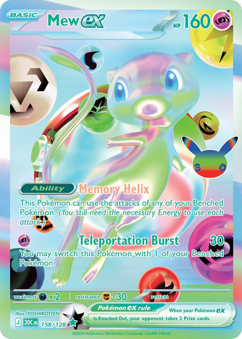 Pokemon Mew ex FU 30th Celebration 30C 158/128 English Single Card