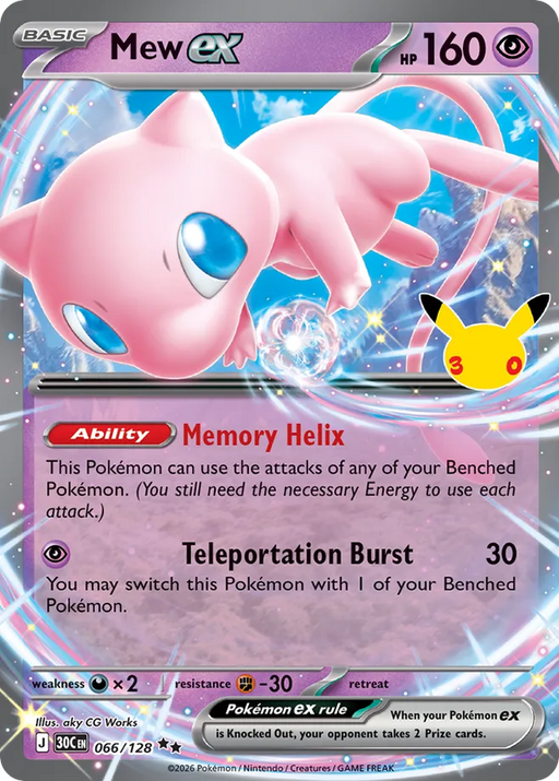 Pokemon Mew ex Holo 30th Celebration 30C 066/128 English Single Card