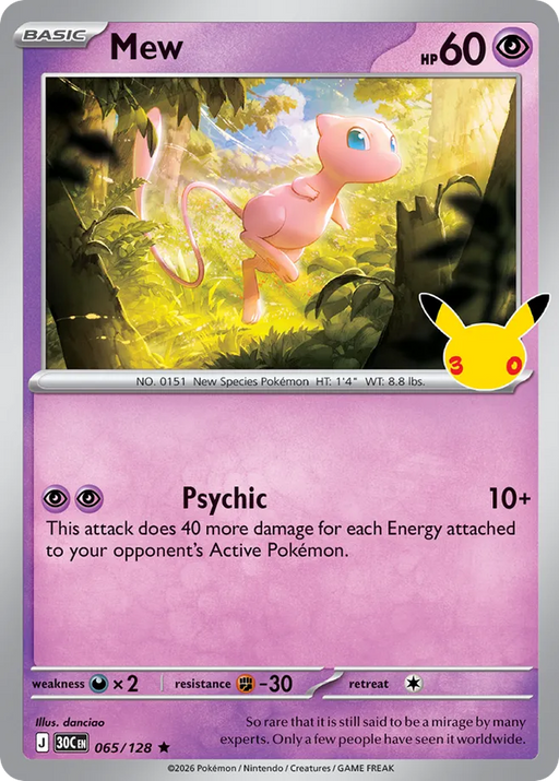 Pokemon Mew Holo 30th Celebration 30C 065/128 English Single Card