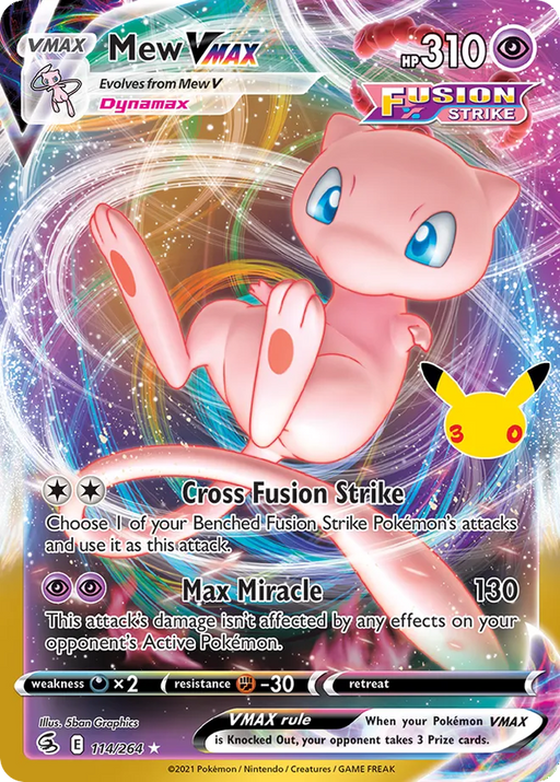 Pokemon Mew VMAX Classic Holo 30th Celebration 30C 114/264 English Single Card