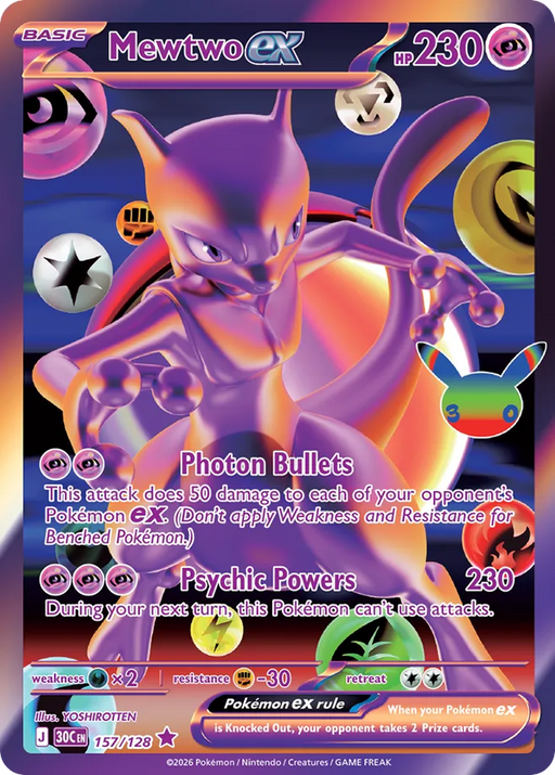 Pokemon Mewtwo ex FU 30th Celebration 30C 157/128 English Single Card