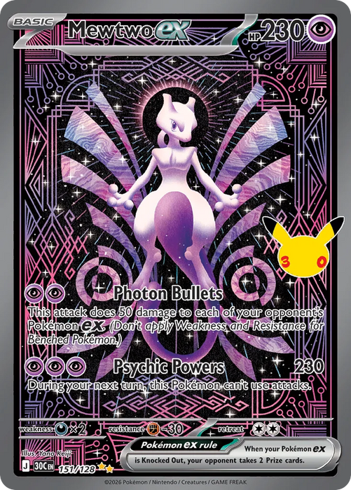 Pokemon Mewtwo ex SIR 30th Celebration 30C 151/128 English Single Card