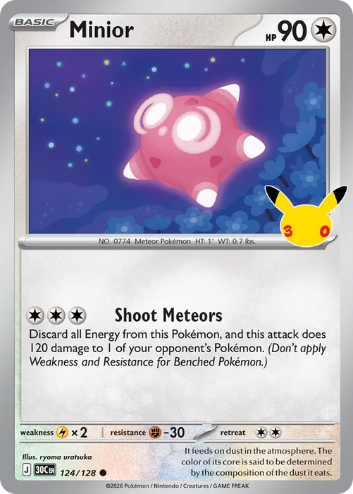 Pokemon Minior Holo 30th Celebration 30C 124/128 English Single Card