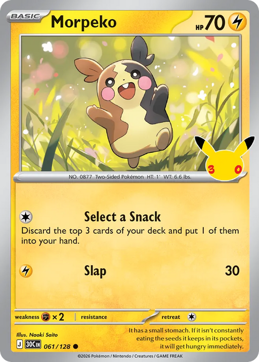 Pokemon Morpeko Holo 30th Celebration 30C 061/128 English Single Card