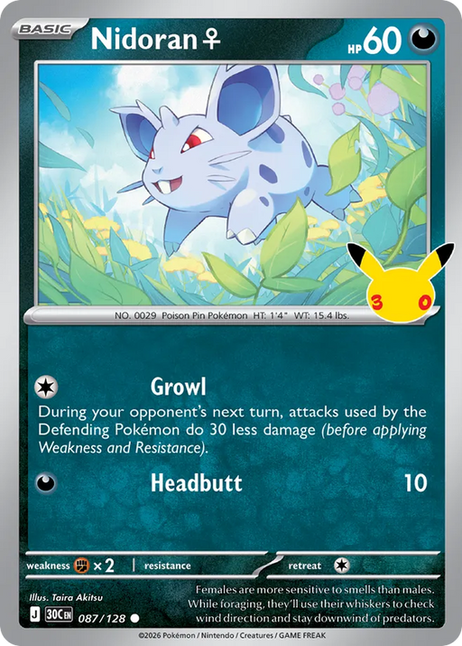 Pokemon Nidoran â Holo 30th Celebration 30C 087/128 English Single Card