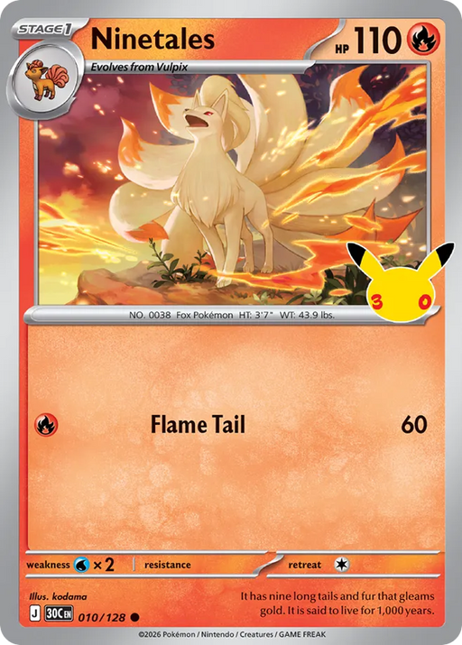 Pokemon Ninetales Holo 30th Celebration 30C 010/128 English Single Card