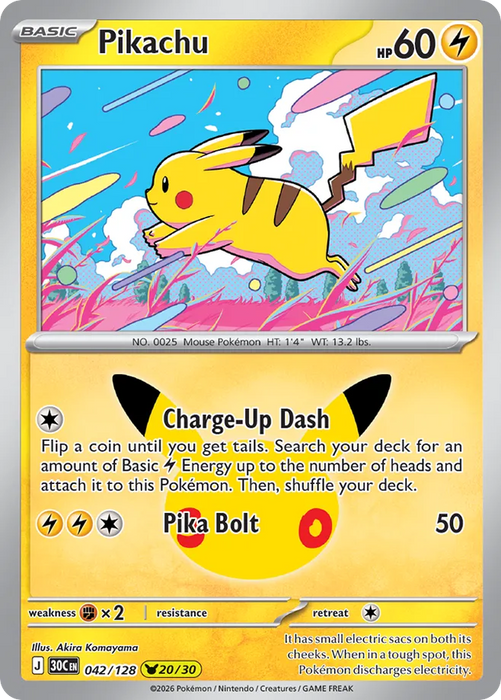 Pokemon Pikachu Akira Komayama Pikachu Rare 30th Celebration 30C 042/128 English Single Card