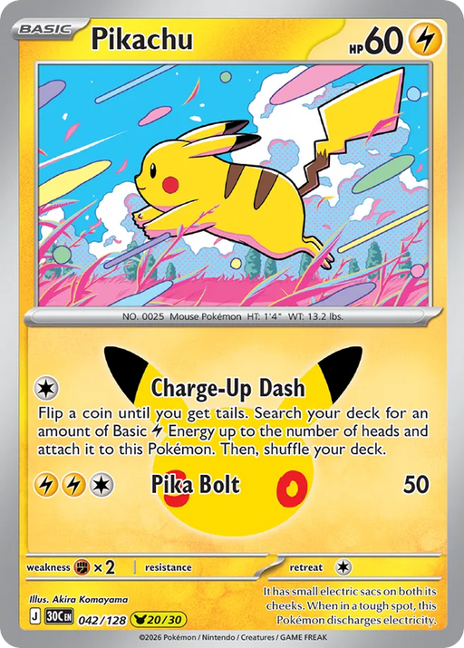 Pokemon Pikachu Akira Komayama Pikachu Rare 30th Celebration 30C 042/128 English Single Card