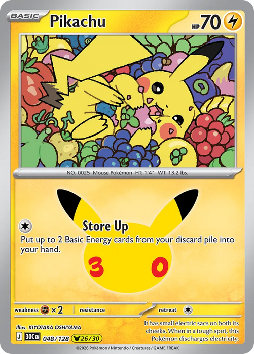 Pokemon Pikachu KIYOTAKA OSHIYAMA Pikachu Rare 30th Celebration 30C 048/128 English Single Card