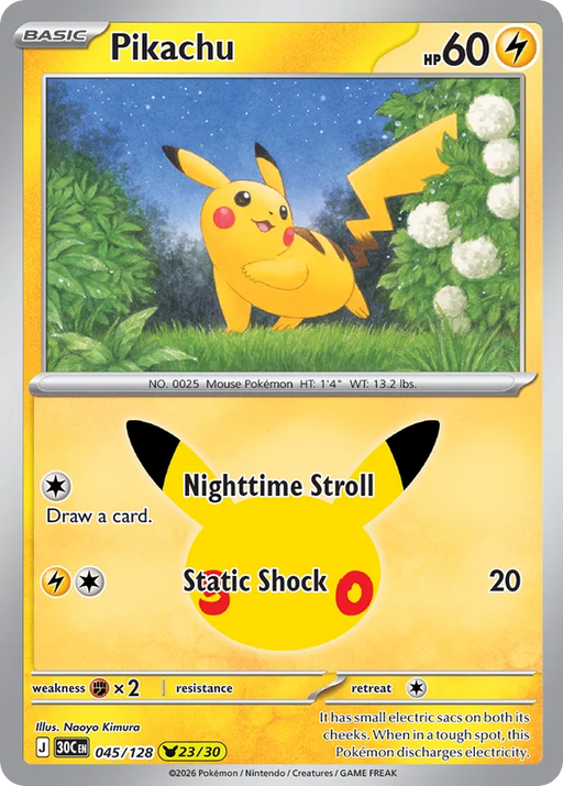 Pokemon Pikachu Naoyo Kimura Pikachu Rare 30th Celebration 30C 045/128 English Single Card