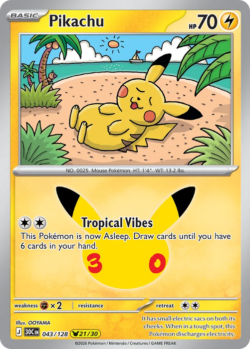 Pokemon Pikachu OOYAMA Pikachu Rare 30th Celebration 30C 043/128 English Single Card