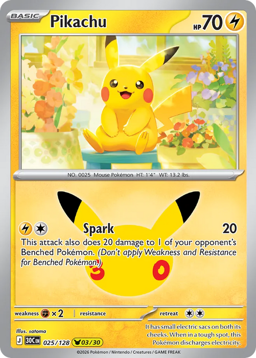 Pokemon Pikachu satoma Pikachu Rare 30th Celebration 30C 025/128 English Single Card