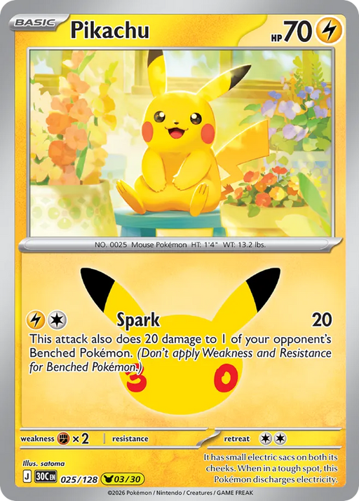 Pokemon Pikachu satoma Pikachu Rare 30th Celebration 30C 025/128 English Single Card